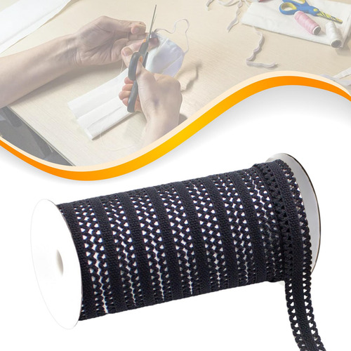 Cinta De Encaje Elástico De 10 Yardas (12 Mm) De Negro