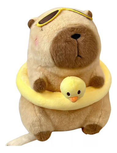 Excelente Peluche Capibara Con Patito Kawaii Marrón Claro
