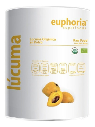 Lúcuma Orgánica Certificada 500g Euphoria Superfoods Polvo