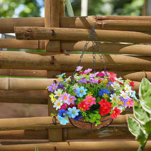 Flores Artificiales En Cesta Colgante, Maceta Para Colgante