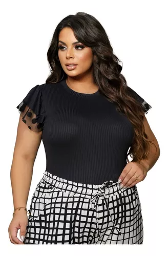 Blusa Preta Plus Size Zero Transparência Modeladora G1 G2 G3