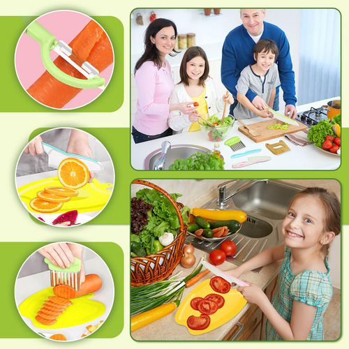 Juego De Cuchillos De Cocina Para Niños 11 Piezas Bordes Den Rosa, Azul, Verde, Amarillo