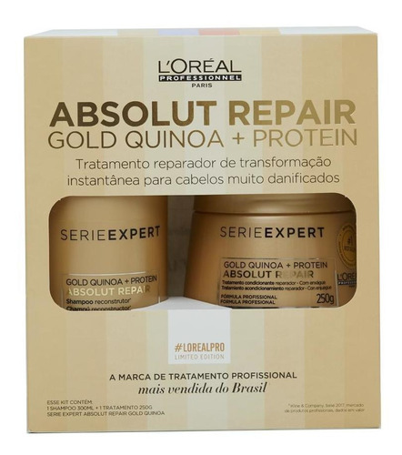 Kit Loreal Pró Shampoo E Máscara Absolut Repair Gold Quinoa