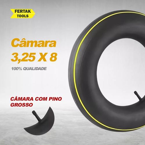 Kit Pneu Para Carrinho De Mão 3,25 X 8 + Câmera Ar - Fertak