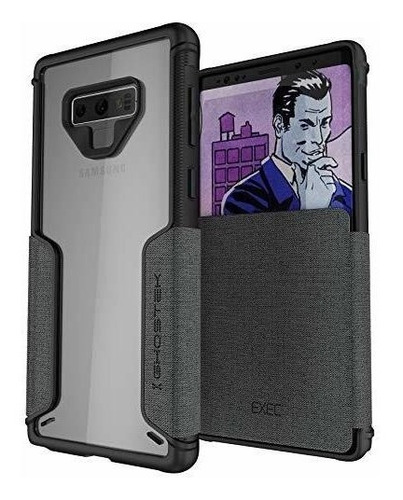 Funda Galaxy Note 9 Protectora Bolsillo Tarjetero Cuero Gris