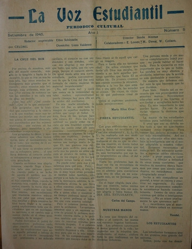 Periodico Valdense Colonia Suiza 1945 Voz Estudiantil Año I 