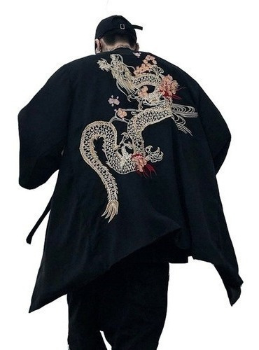 Cárdigan Kimono Chino Bordado Dragón Chaqueta Yukata