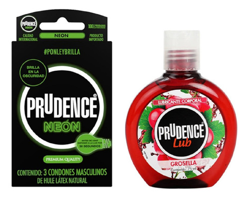 Condones Prudence Neón + Lubricante Prudence Grosella 75 Ml
