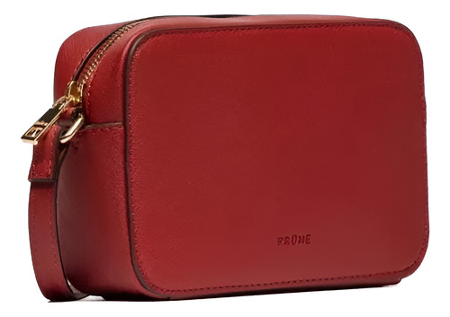 Cartera Bandolera Lane De Cuero Saffiano - Prüne Rojo Lisa Oro Rojo
