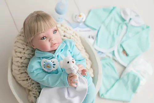 Bebê Menino Reborn Membros Silicone E Corpo Pano - 16 Itens