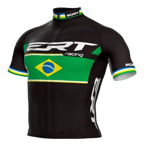 Camisa Ert New Elite Racing Campeao Brasil Preta Ciclismo