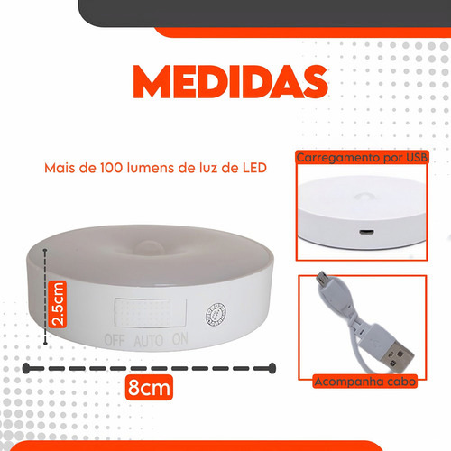 Luminaria Lampada Recarregavel Led S Fio Com Sensor Presença