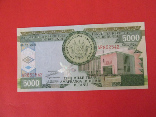 Billete Africa Pais Burundi 5.000 Francos Año 2008 Unc