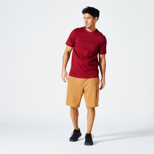 Playera De Fitness 500 Essential Hombre Rojo Burdeos Domyos