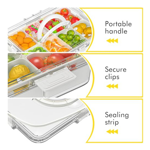 Bandeja Divisoria Con Tapa Y Asa, Recipiente Para Snacks, Or