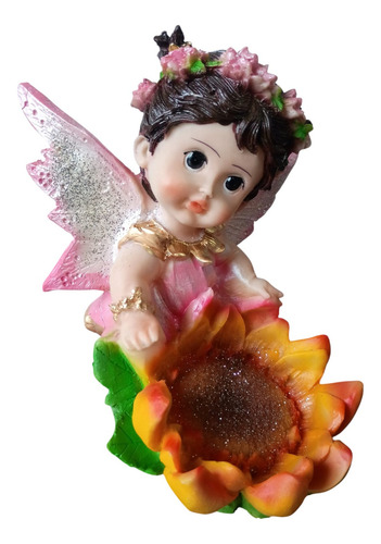 Hada Girasol Dulcero Recuerdo Figura Resina Hadas Color Rosa
