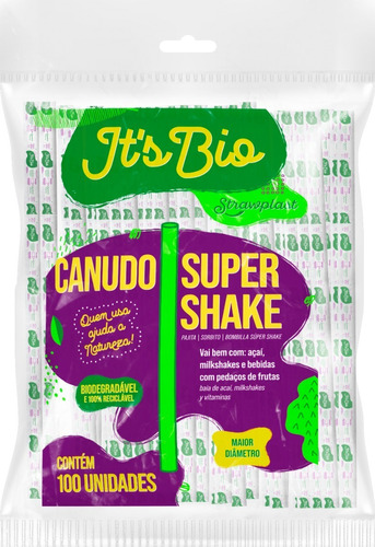 Canudo Supershake Biodegradável 10mm C/ 300 Unidades