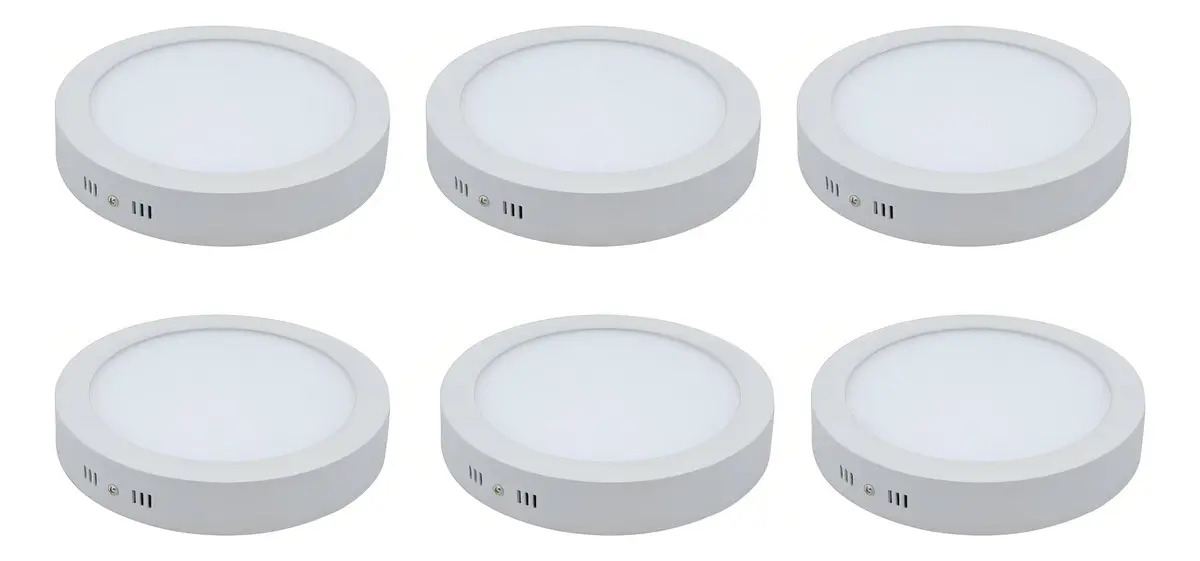 Pack 6 Plafones Led Redondos 18W 5500K Aluminio Blanco Para Techo SEC
