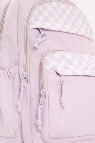 Mochila Colores Unisex Escolar Moda Viaje Lila Liso Con Cuadros Tipo Carrera