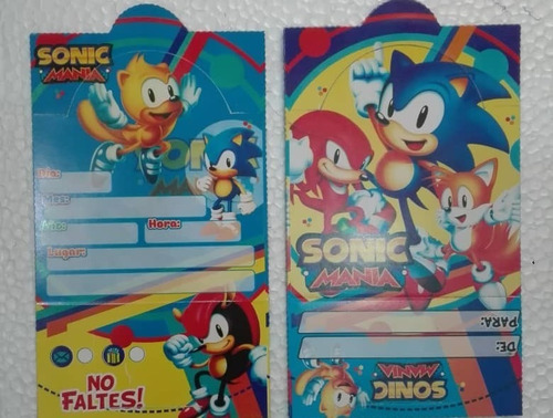 Set 12 Tarjetas Para Invitación Cumpleaños Sonic 