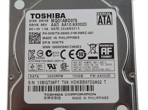 Disco Duro Interno Toshiba 750g Para Laptops 