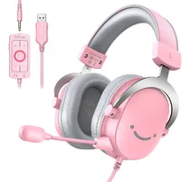 Comprar Fones de ouvido USB para jogos Fifine, fones de ouvido com fio com conector de 3,5 mm, microfone, som surround 7.1, caixa de controle, cancelamento passivo de ruído - rosa H9