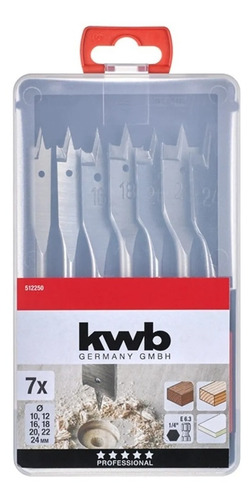 Imagen 2 de 6 de Juego Set Kit 7 Piezas Brocas De Pala 10 A 24 Mm Profesional