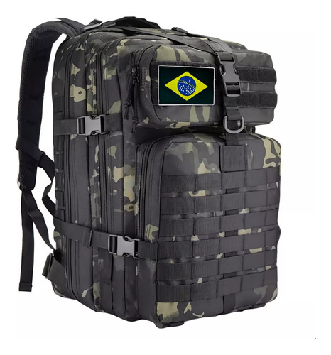 Mochila Tática Impermeável 50 Litros Cor Preto Black Patch Desenho Do Tecido Escura V Camuflada