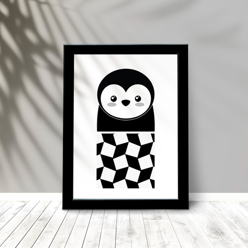 Quadro Pinguim Decoração Infantil Animal Preto E Branco