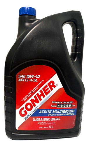 Aceite Motor Diésel 15w40 Ci-4 Multigrado Gonher 5 Litros
