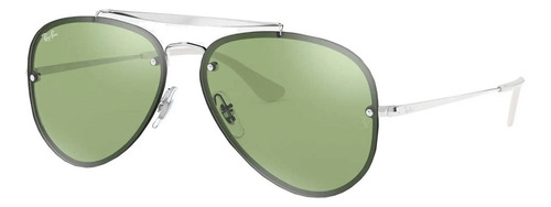 Anteojos de sol Ray-Ban Aviator Blaze Standard con marco de acero color polished silver, lente dark green/silver de poliamida espejada, varilla polished silver de acero - RB3584N