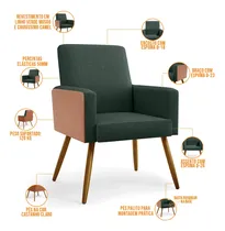 Comprar Kit 04 Poltronas Decorativa Maria W01 Pés Palito Linho Verde Musgo Couríssimo Camel