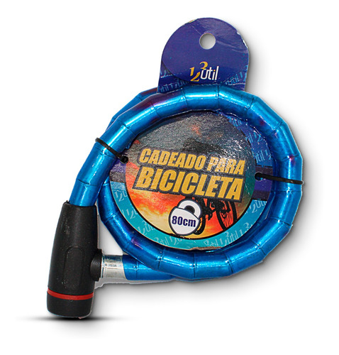 Imagem 1 de 7 de Cadeado Bike 80cm Azul Corrente Tranca Bicicleta Moto Estepe