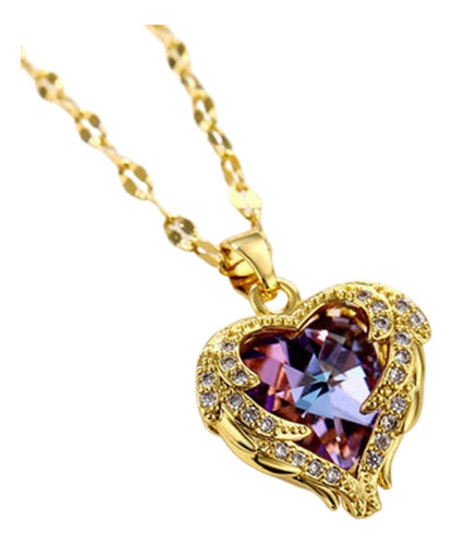 Imagen 9 de 10 de Collar Dije Corazón Acero Oro Rosa Con Cristal Rosa Iced