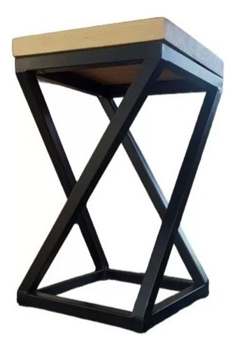 Banco Taburete Esquinero Mesita Banquito Bar Cocina 50cm Negro Semi Mate Roble