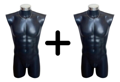 2 Maniquí Torso Hombre ¾ Plástico Exhibidor Caballero Negro