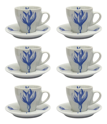 Conjunto Com 6 Xícaras Para Café Porcelana Decorada Floral