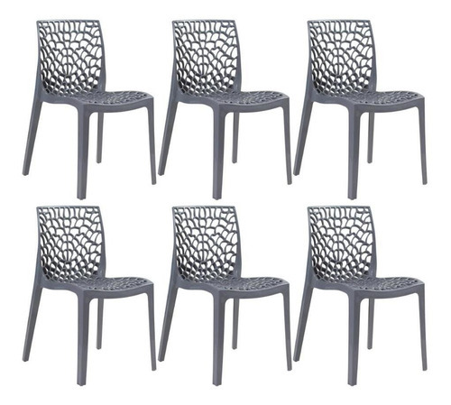 6 Cadeiras Gruvyer Cozinha Jantar Inmetro Empilhável Cores  Cor da estrutura da cadeira Cinza-escuro