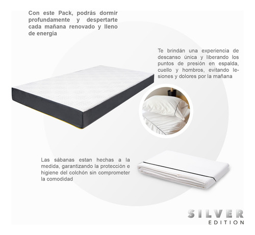Colchón Individual En Caja 15 Cm + Juego Sábanas Y Almohada Blanco Con Gris
