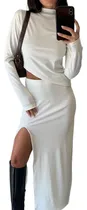 Comprar Set Conjunto Morley Blanco Top Pollera Tajo Moda Mujer