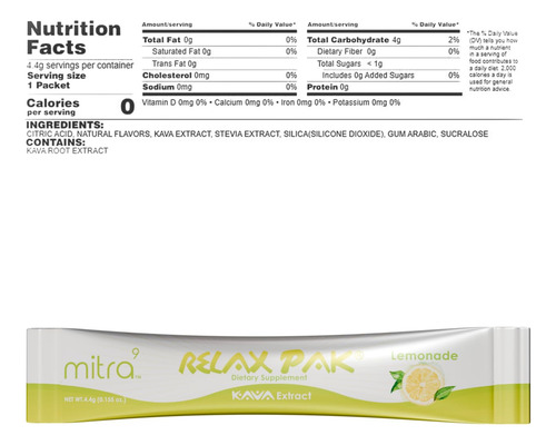 Mitra9 Polvo Kava Relaxpak Mejorador Ánimo 30 Sobres Vegano