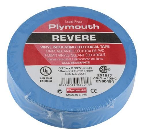 Cinta Aislante Pvc Revere Azul Plymouth