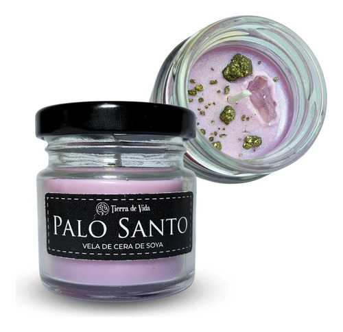 Vela De Palo Santo Cera De Soja 50g Con Cuarzo Y Pirita  