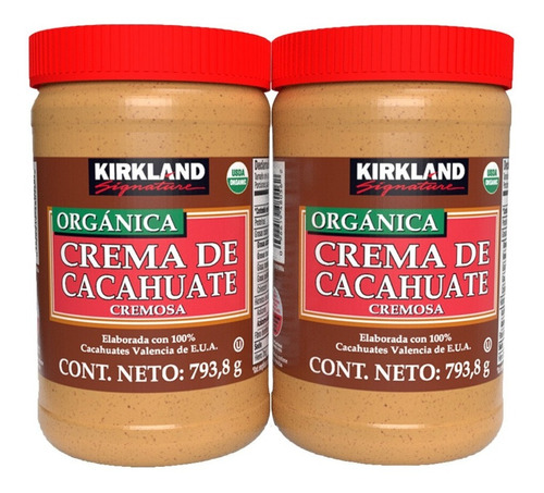 Crema De Cacahuate Orgánica Kirkland 2 Frascos De 793 G C/u