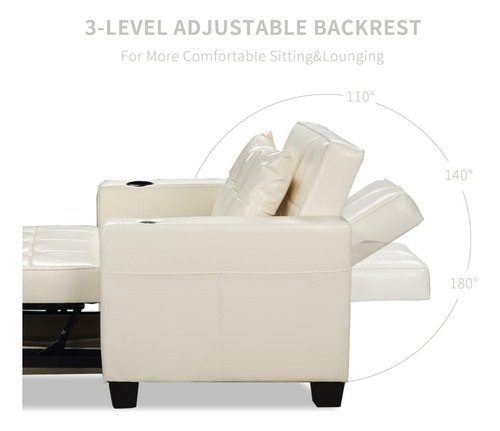 Sofá Cama C/puerto Usb 3 En 1; Faux Leather Blanco Duraspace