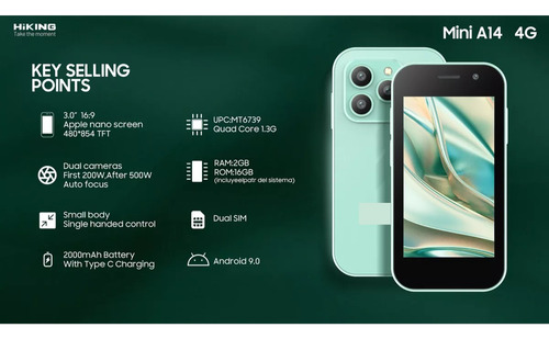 Mini A14 Teléfono Celular Android Libre Desbloqueado 4g 16gb + 2gb Ram Wifi Gps Bluetooth