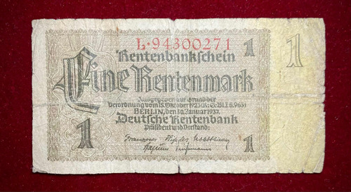 Billete 1 Rentenmark Alemania 1937 Pick 173 B.1