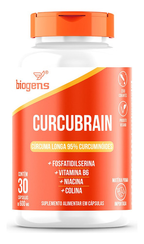 Curcubrain (curcumina Concentrada), Cúrcuma 95% Curcuminóides, Fosfatidilserina, Vitamina B6, Niacina E Colina, 30 Cápsulas De 600mg, Biogens