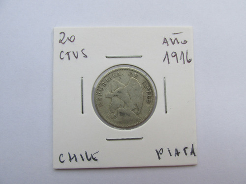Antigua Moneda Chile 20 Centavos De Plata Año 1916