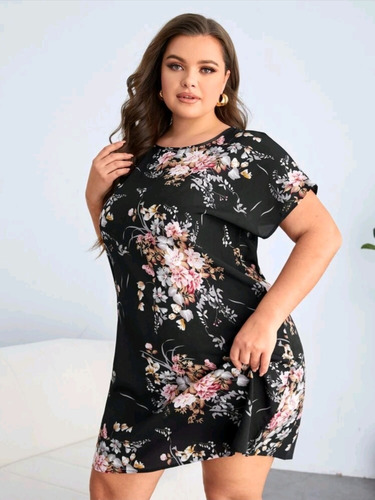 Vestido De Estampado Floral Fondo Negro 2xl